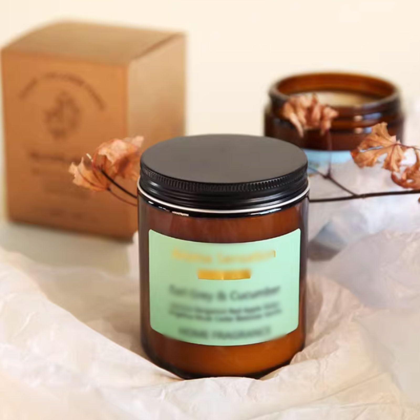 Velas de vidrio Velas aromáticas modernas Vela de aromaterapia reutilizable hecha con cera de soja y aceites esenciales botánicos(Lila)