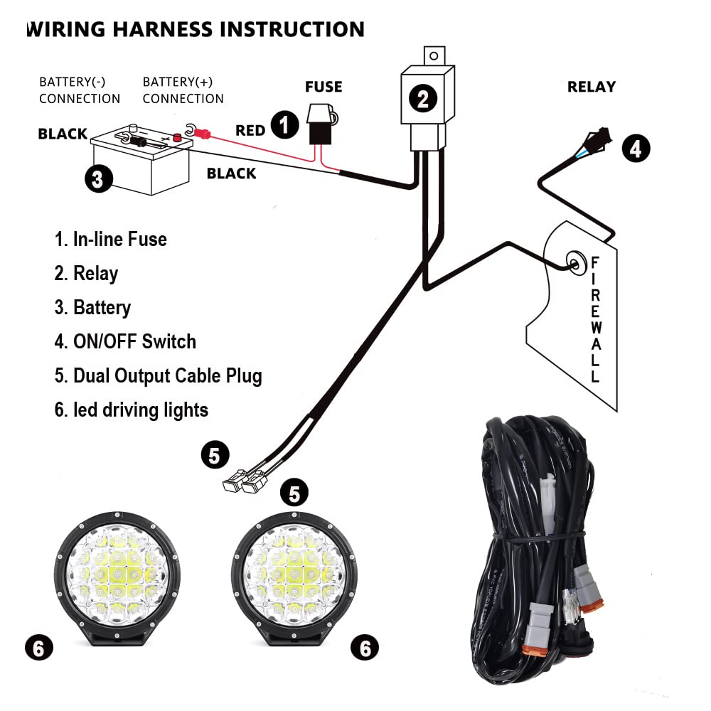BIGLION.X Feux tout-terrain ronds à LED 2 pièces 210 W 32 000 lm super lumineuses Ambre Feux de conduite Spot avec faisceau de câblage IP68 12 V 24 V pour camionnettes ATV UTV SUV - Noir 17,8 cm