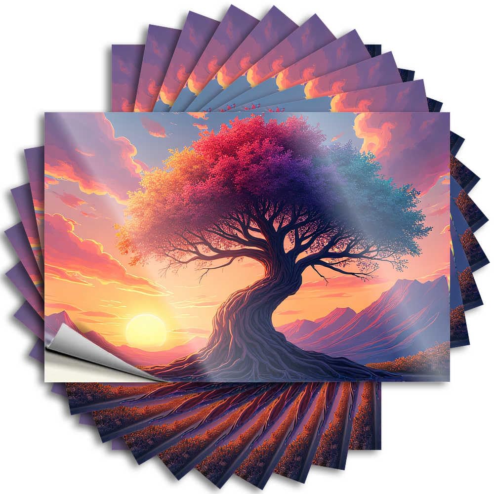 Outside Fall Decor Western Bathroom Lettering Sticker - Colorful Sunset with Majestic Tree Removable Decal Bottle Easy Peel for Indoor(8X12CM)