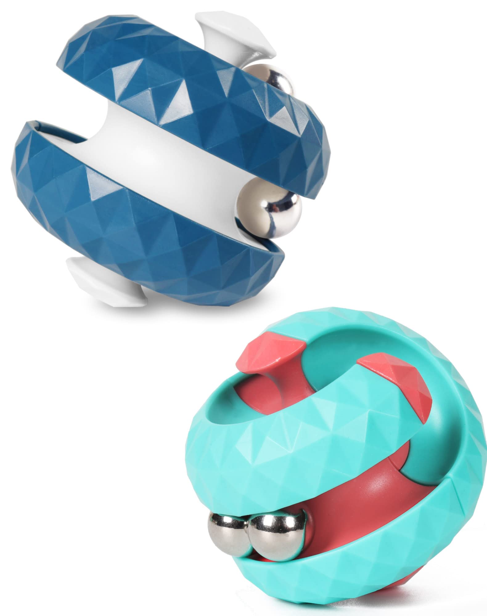 2pcs Rotating Cube Bead Orbit Ball Maze Fidget Hand Spinner Sensory Toys Anxiety Relief and Stress Fingertip Toy Educational Puzzle Games Interactive Kids Adult – Green & Blue (XZQ-LanLv)