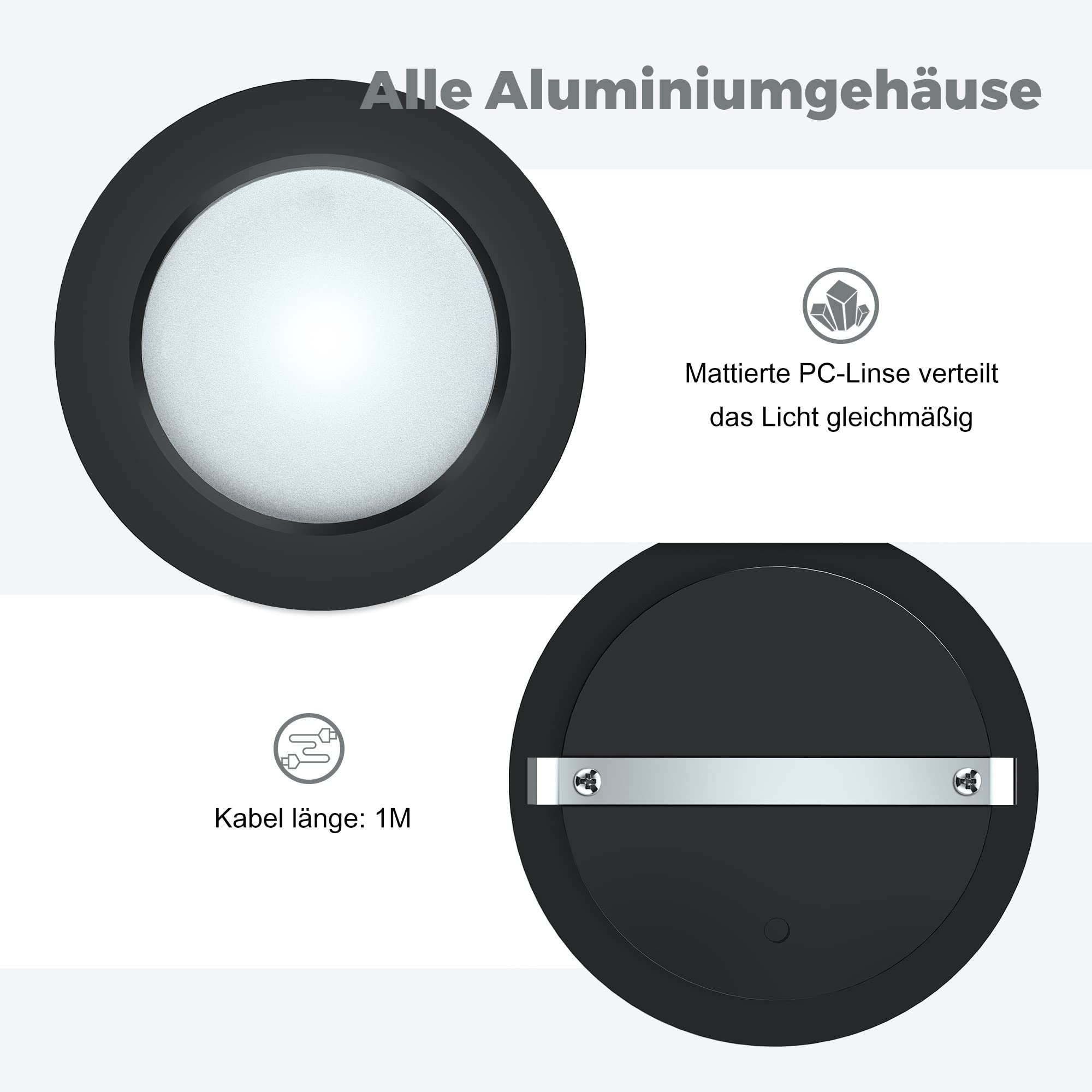 6 Stück LED Einbauleuchte 12V 3W 4000K Dimmbar Deckenleuchte Loch 60-65mm für Wohnmobil Boot Wohnwagen, für Vitrinen&Regale&Küchen Badezimmern&Wandschrank, Voll Aluminium Warmweiß, Schwarz