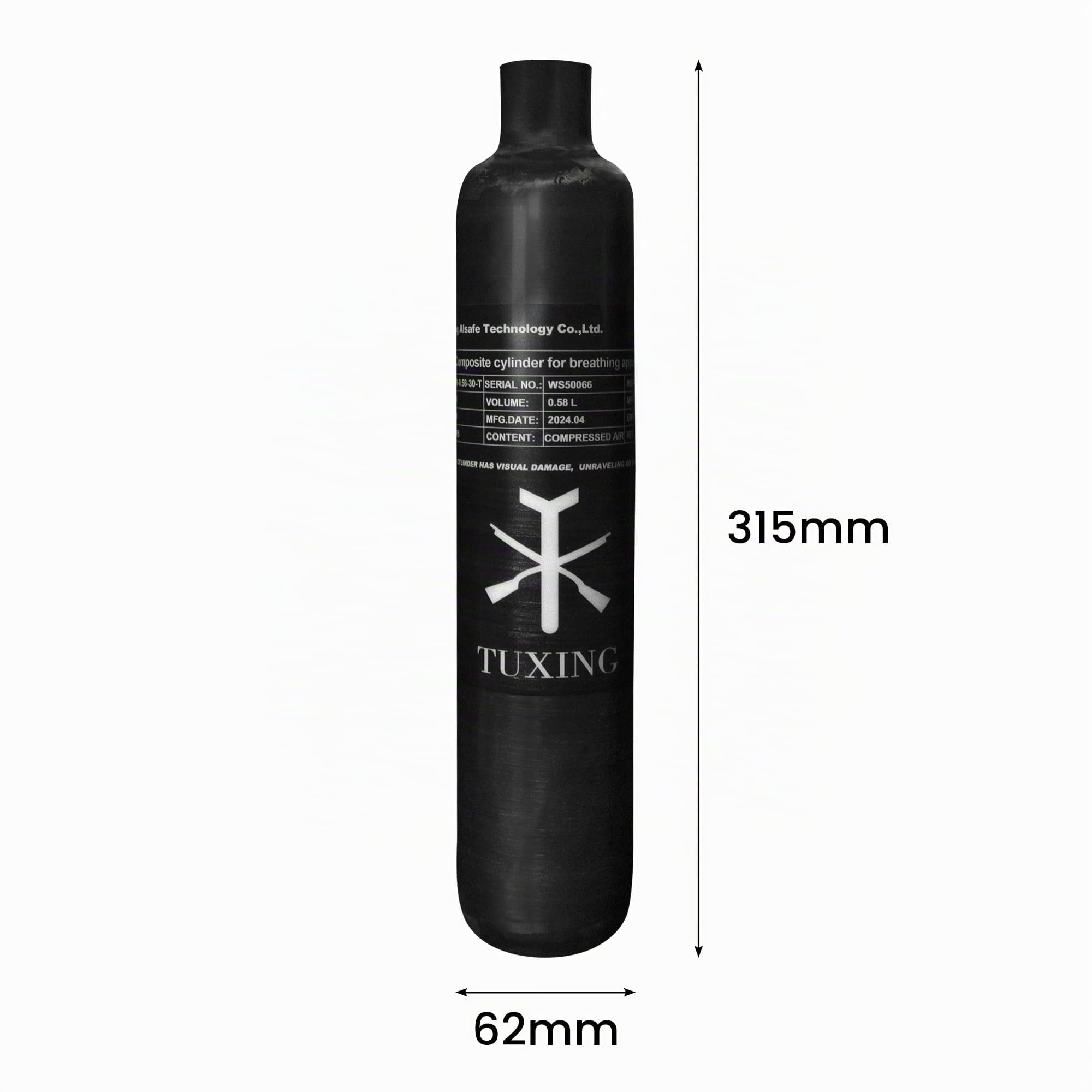 TUXING 30Mpa 4500Psi 0.58L 580cc Cylindre de gaz en Fiber de Carbone Paintball HPA réservoir Chasse pour PCP Fusil à Air comprimé Cylindre Filetage M18 * 1.5