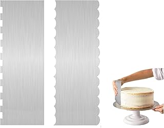 Liyquint 2 Pieces Stainless Steel Cake Scraper with Double-Sided Patterned Edge and Stripe Design ， Perfect Smoother and D...
