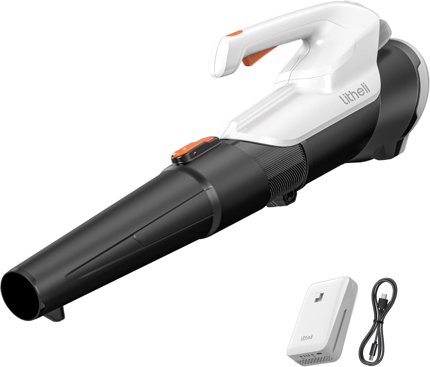 Litheli Soffiatore elettrico senza fili da 20 V, alimentato a batteria, batteria da 2,0 Ah, leggero, 2 modalità di velocità, per la cura del prato, patio, neve, polvere, soffiaggio foglie