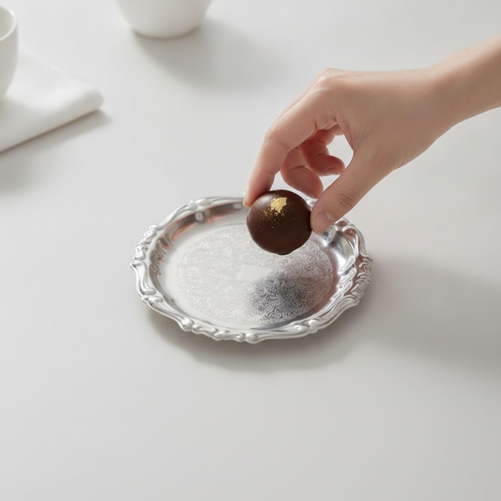 Sottobicchiere in Acciaio Inox Inossidabile Poggiabicchiere Decorativo Stoviglie per del tè, 13.5 Cm, Barocco