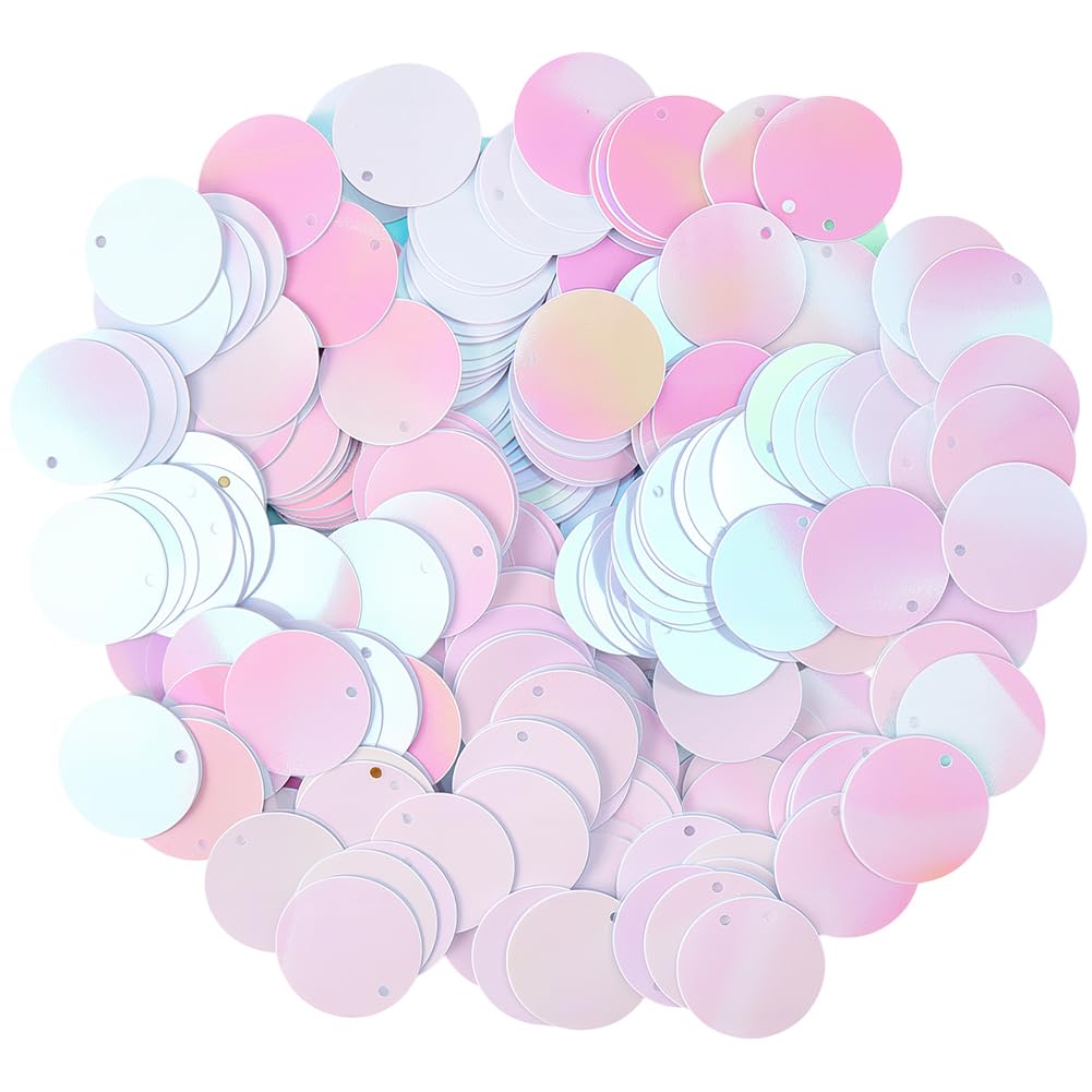 CABODYALS 454Pcs White Flat Round Sequin Paillettes Loose Bulk Large 20Mm Iridescent Spangles with Hole Pvc Ab Color Versatile Embroidery Sequins for Sewing Making Wedding Ornaments Diy Craft