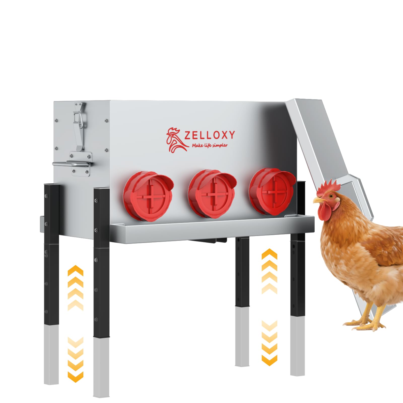 Automatischer Hühner-Futterspender mit Futtertrog, 13,6 kg, verzinktes Metall, Geflügel-Futterspender mit verstellbarer Höhe, Verriegelungsdeckel, kein Abfall, Futterbox für Küken, Enten, (6