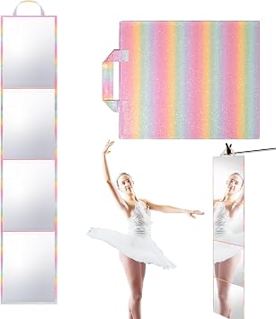 Foldable Full Length Mirror, 2 in 1 Hangable & Tabletop Acrylic Mirror, Portable Travel Mirror with Handle for Dance Bedroom Wardrobe Stage Makeup Checks Camping Outdoor Use 47" x 12.5", Four-Fold