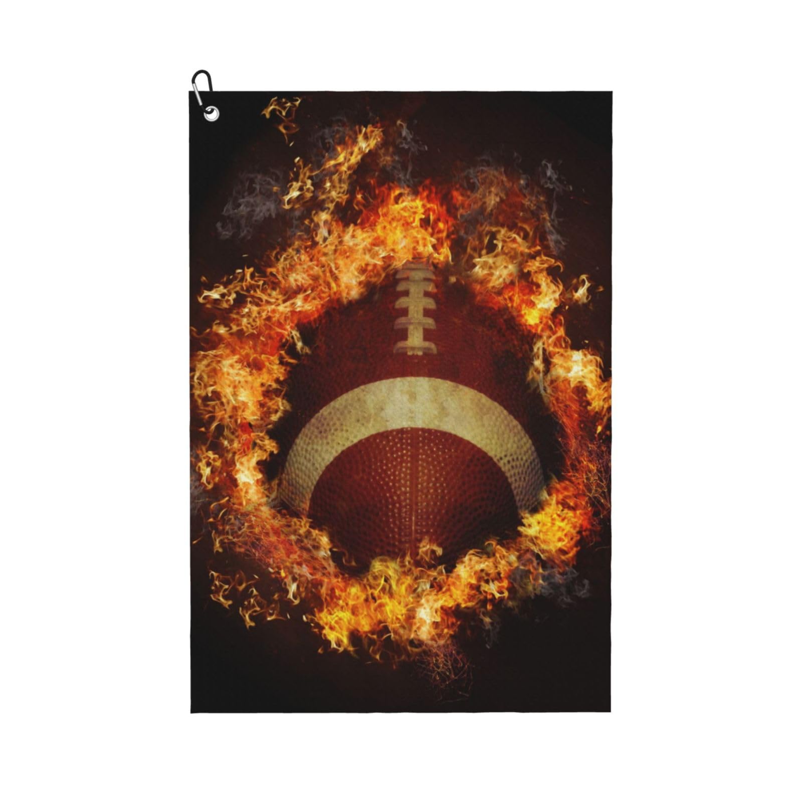 Hnnkloy Flaming American Football Printed, 16x24 in Portable Waffle Golf Towels with Carabiner Clip for Golf Bag