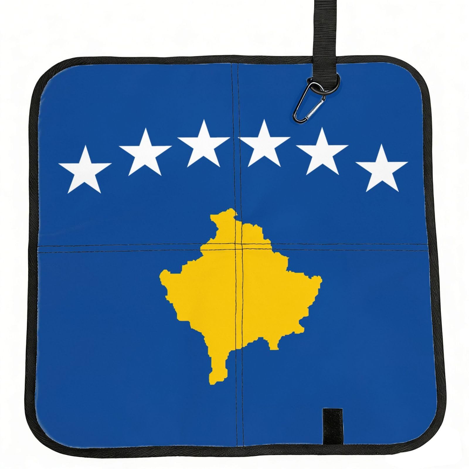 DIEzig Flag of Kosovo Printed Compact Foldable Sitting Pad Oxford Base, Portable Cushion for Fishing Sports Events