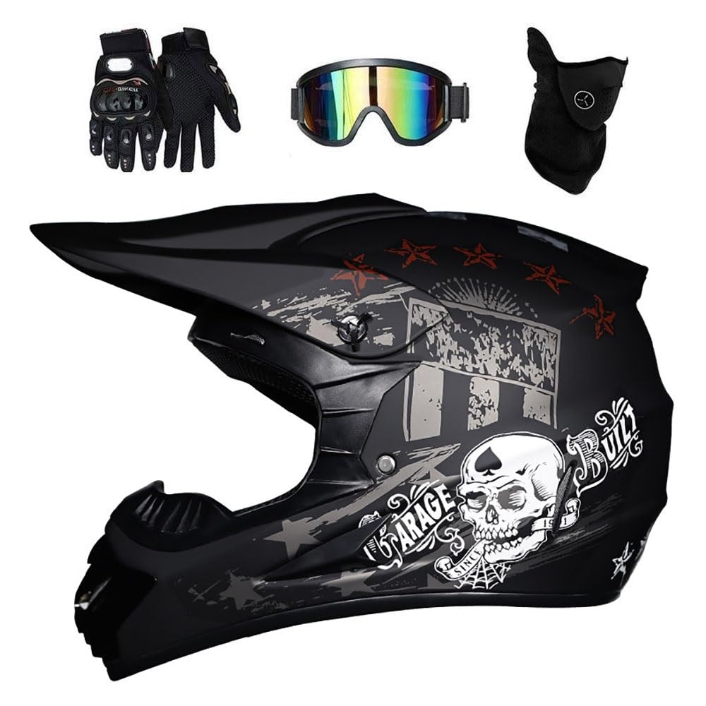 Gioventù Doppio Sport Caschi da Motocross, con Occhiali Guanti Maschera, Unisex Integrale Fuori Strada Moto Scooter Casco, Enduro Discesa BMX ATV MTB Quad Dirt Bike Casco