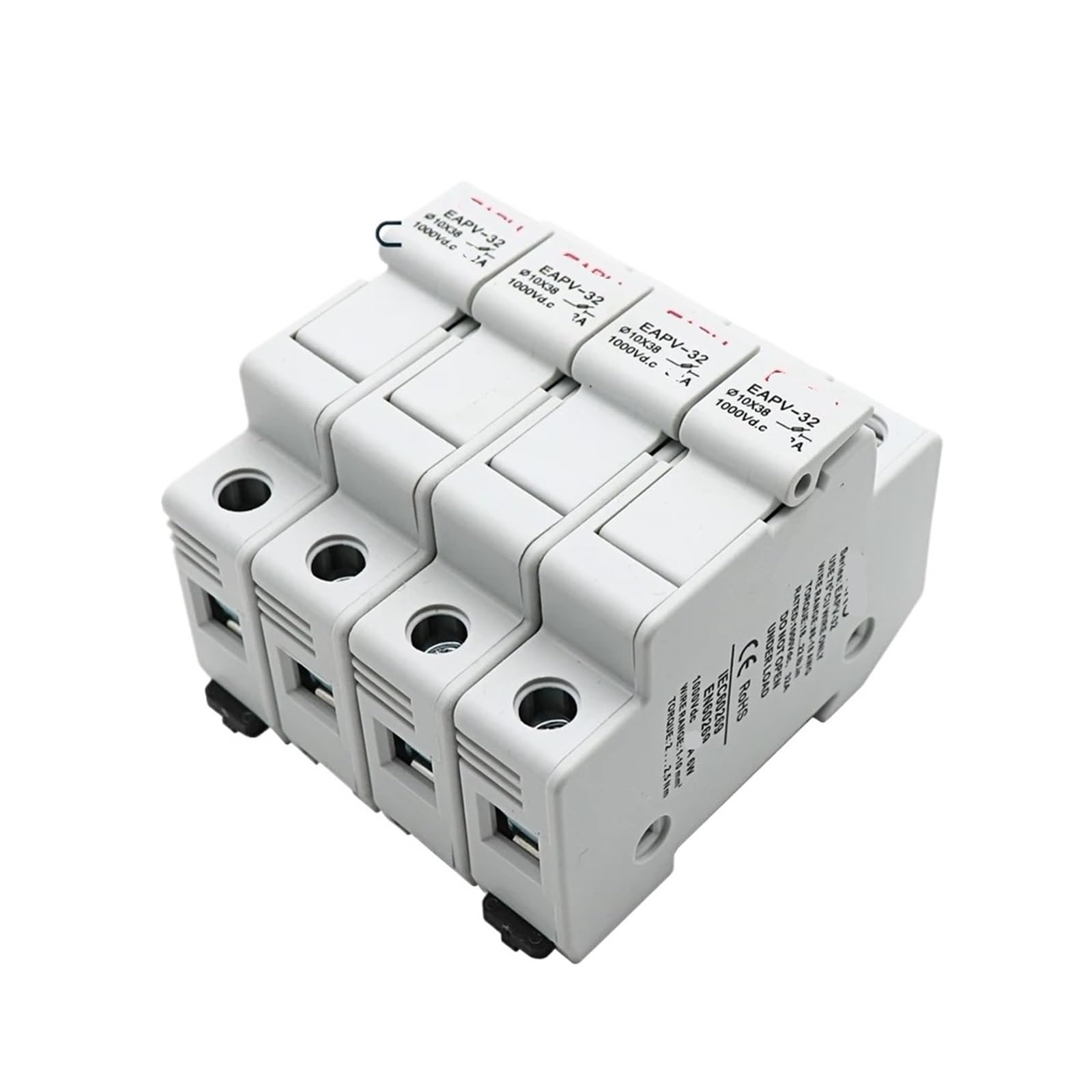Fotowoltaiczny bezpiecznik DC na szynę DIN 4P z lampką kontrolną, odpowiedni do fotowoltaicznego łańcucha bezpieczeństwa DC 10 x 38 mm (15A, EAPV-32-4P)