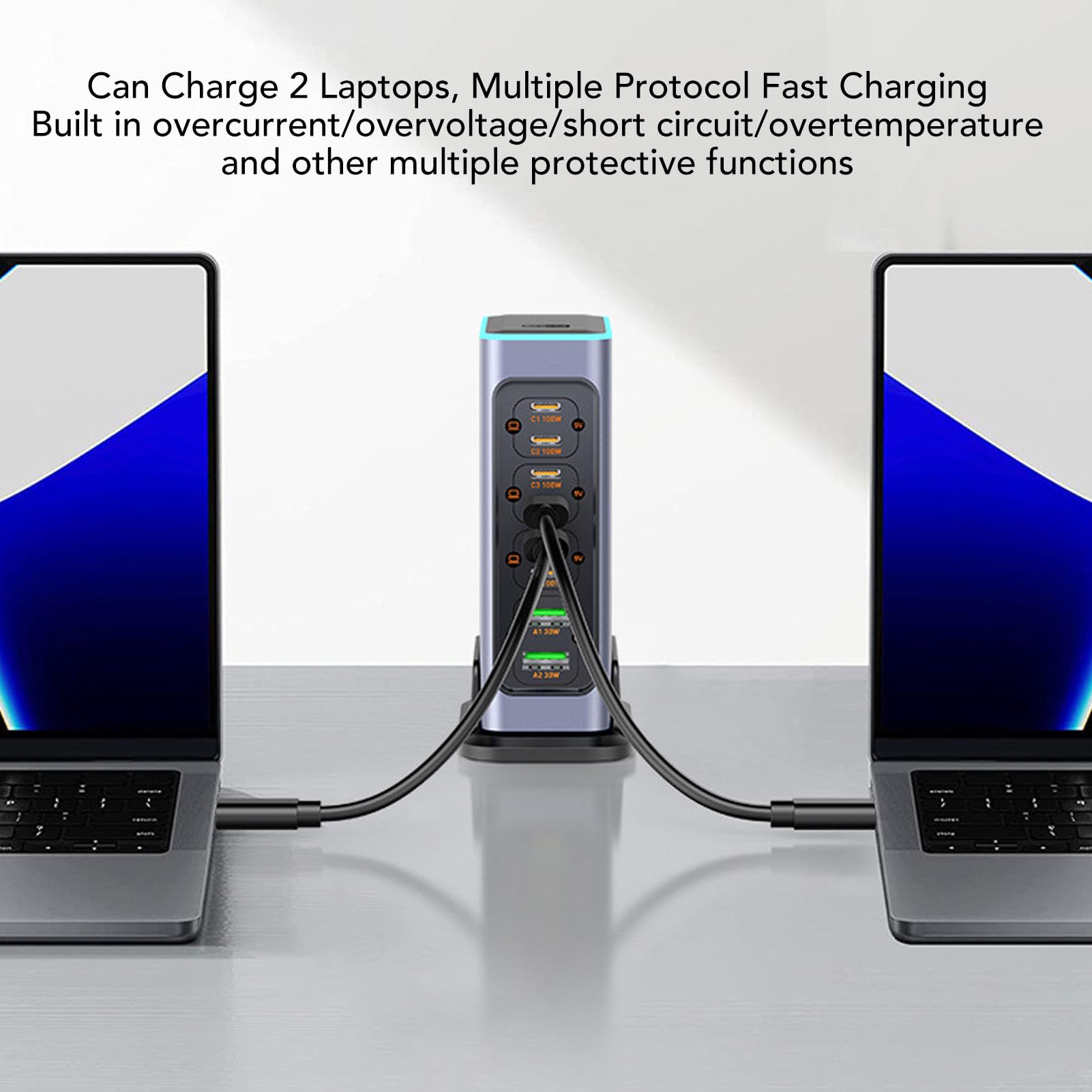Jectse Blok Szybkiej ładowarki USB C Koncentrator Stacji ładującej GaN, PD3.0 6 PortóW USB C Hub ładujący 140 W do Wielu urządzeń Telefon Laptop, 2 Porty USB A, Stacja Szybkiego (wtyczka UE)