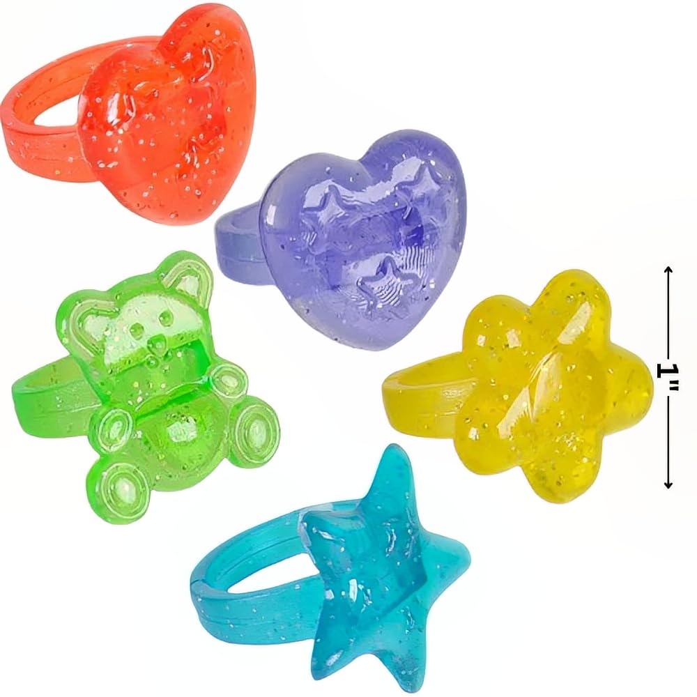 Rhode Island Novelty 144 plastikowe pierścienie brokatowe, różne kolory i wzory