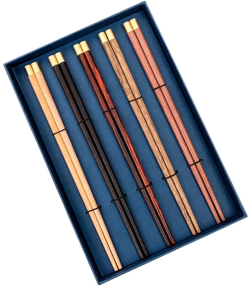 Baguettes chinoises en bois massif, 5 couleurs, boîte cadeau, une personne, une baguette, vaisselle créative 25 cm sans laque ni cire, ménage