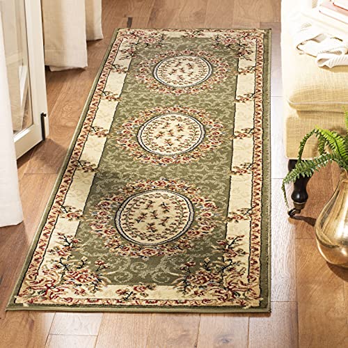 SAFAVIEH Lyndhurst Collection Runner Rug - 2'3" x 12', Sage & Ivory, Traditional European Medallion Design, Non-Shedding & Easy Care, Ideal for High Traffic Areas in Living Room, Bedroom (LNH328B)