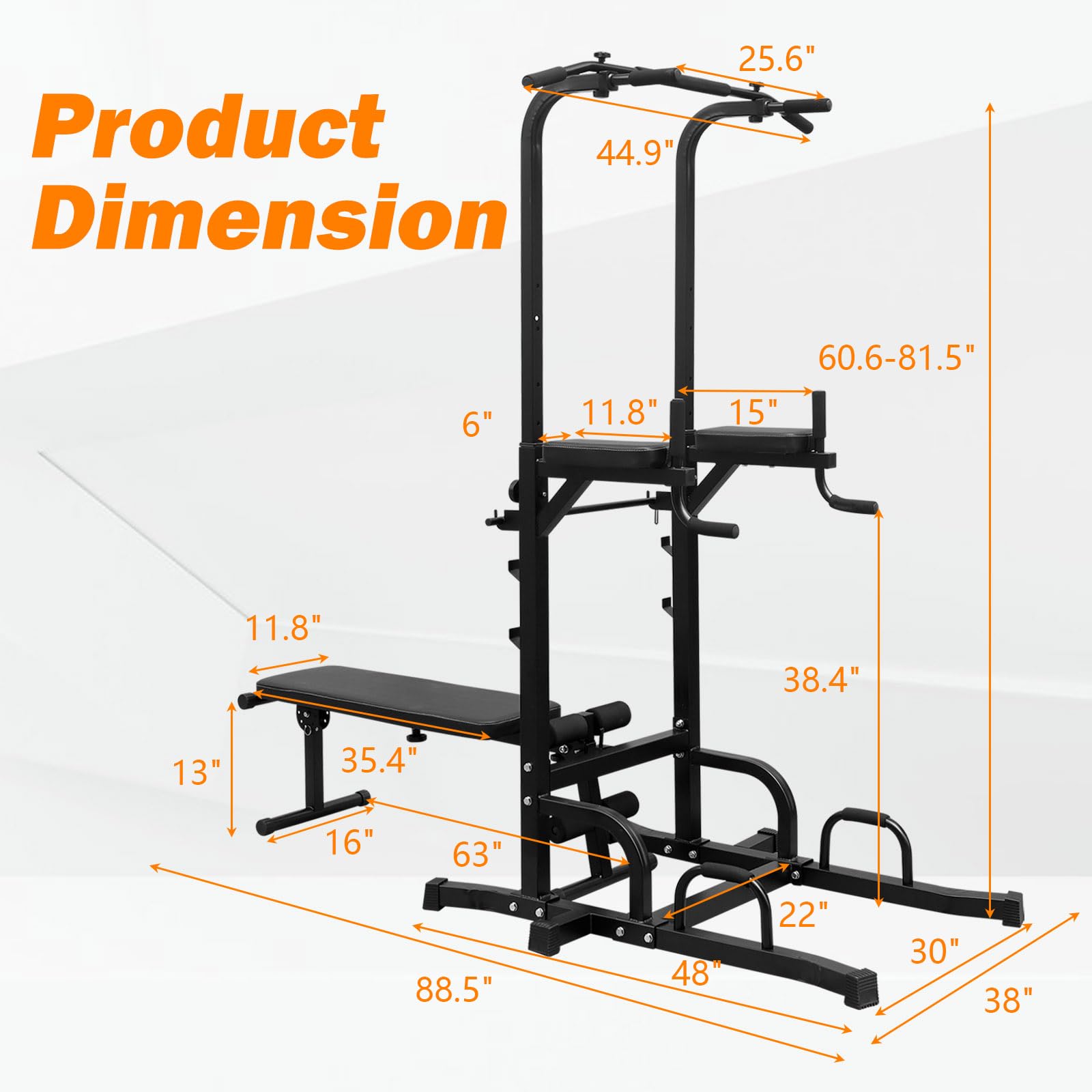 Strength Tower Pull-up Stand with Adjustable Height, Bench, for Living Room, Bedroom, Gym(Black, 88.5