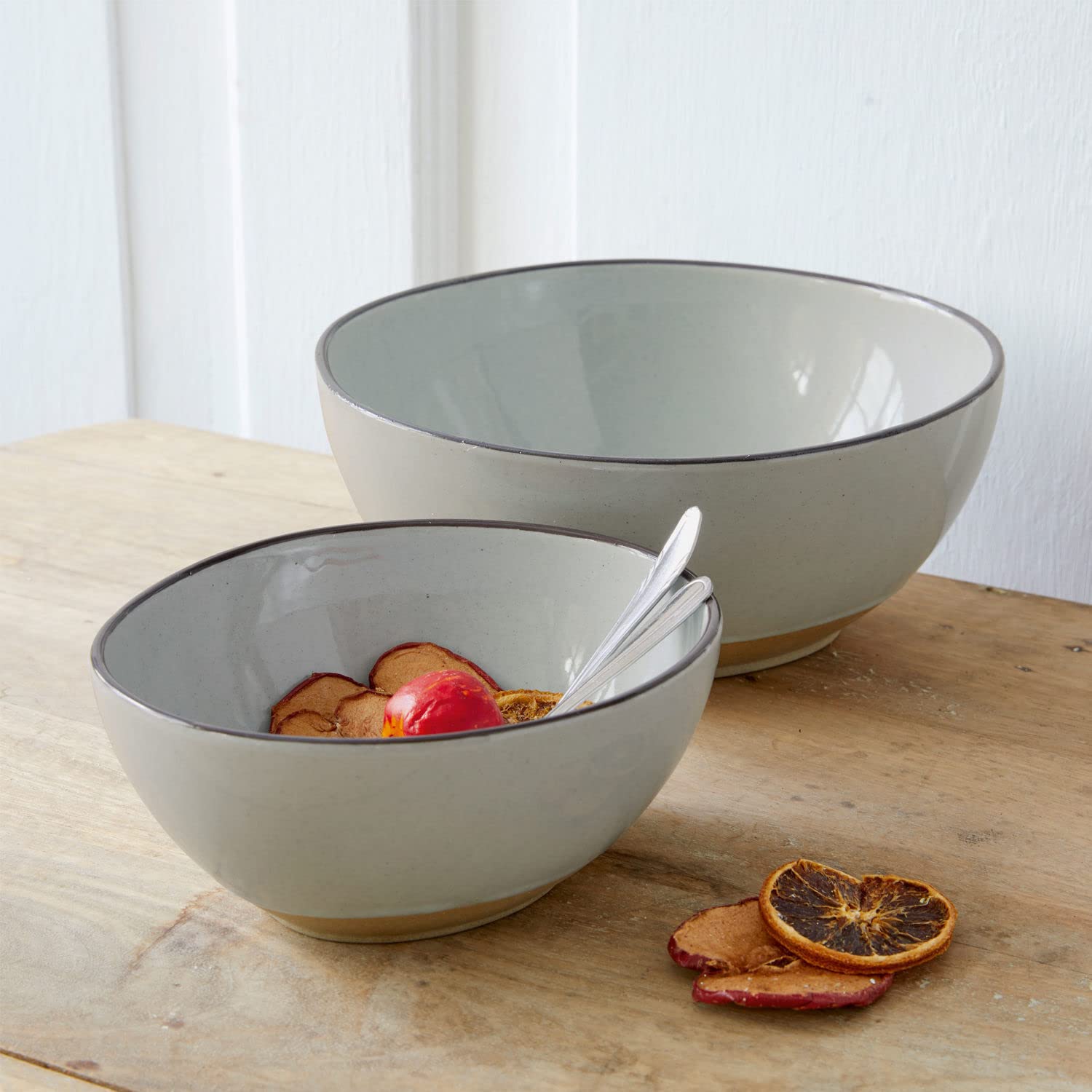LOBERON Schüssel 2er Set Biarré, zwei Größen, stapelbar, mediterraner Charakter, schlichtes Design, Geschirr, Tischaccessoires, Küchenzubehör, Steinzeug, grau