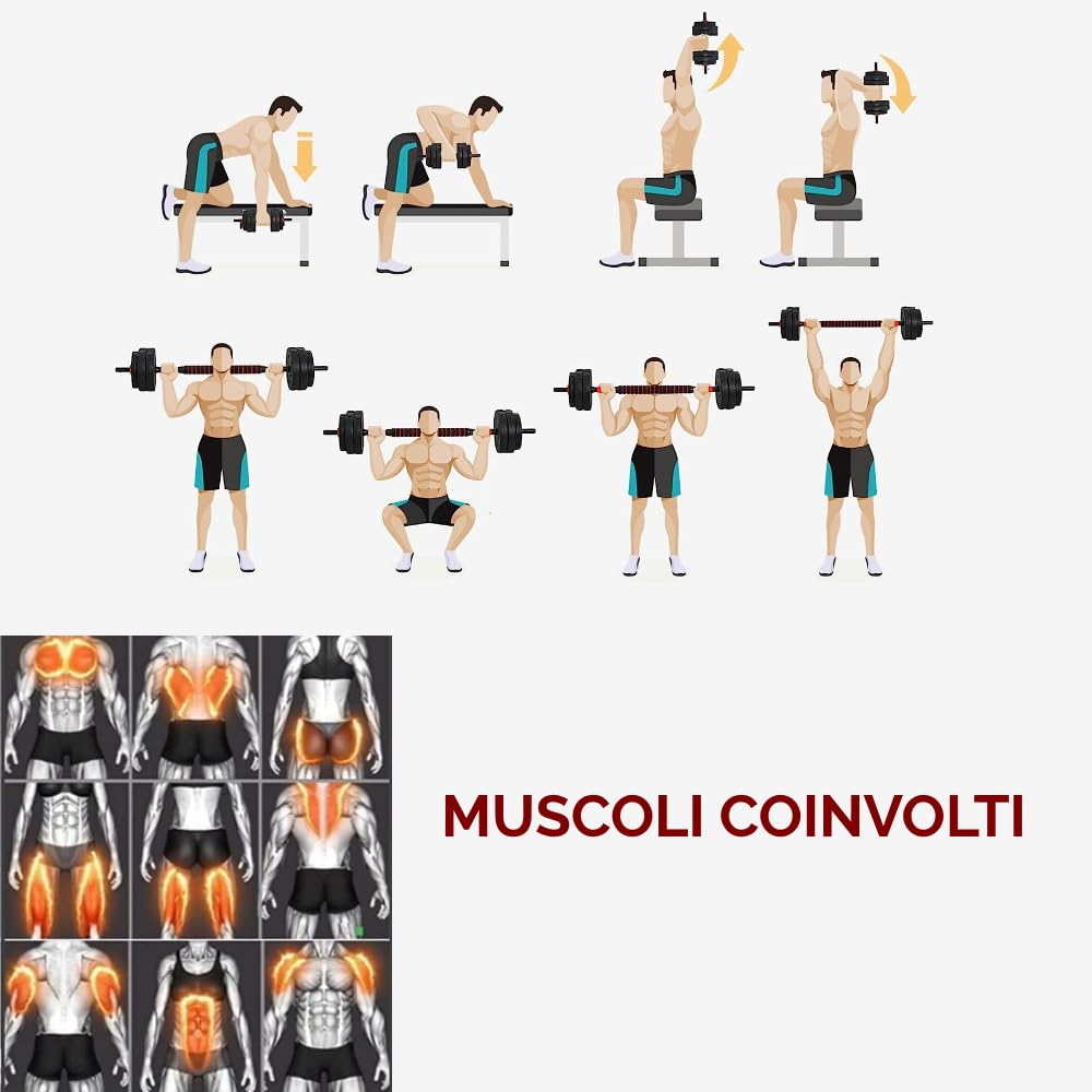 Set Manubri Regolabili Convertibili in Bilanciere 6 in 1 Kettlebell Supporto Flessioni VARI PESI DISPONIBILI 10-40 kg