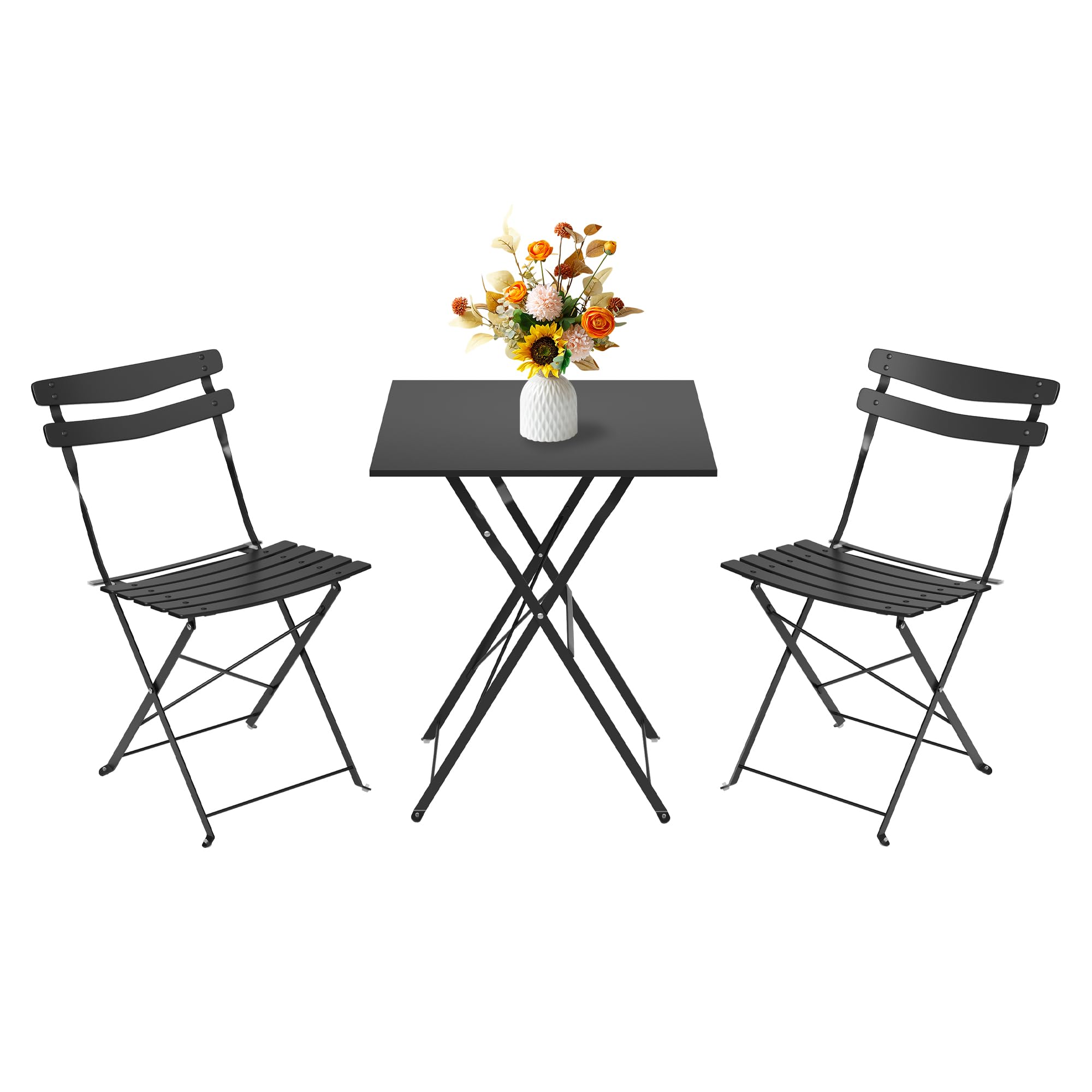 WEJIUAFB Folding Metal Bistro Set 2 Seater, Weatherproof Patio Table and Chairs with Space Saving Design, No Assembly Required for Balcony, Garden, Yard & Small Indoor Spaces