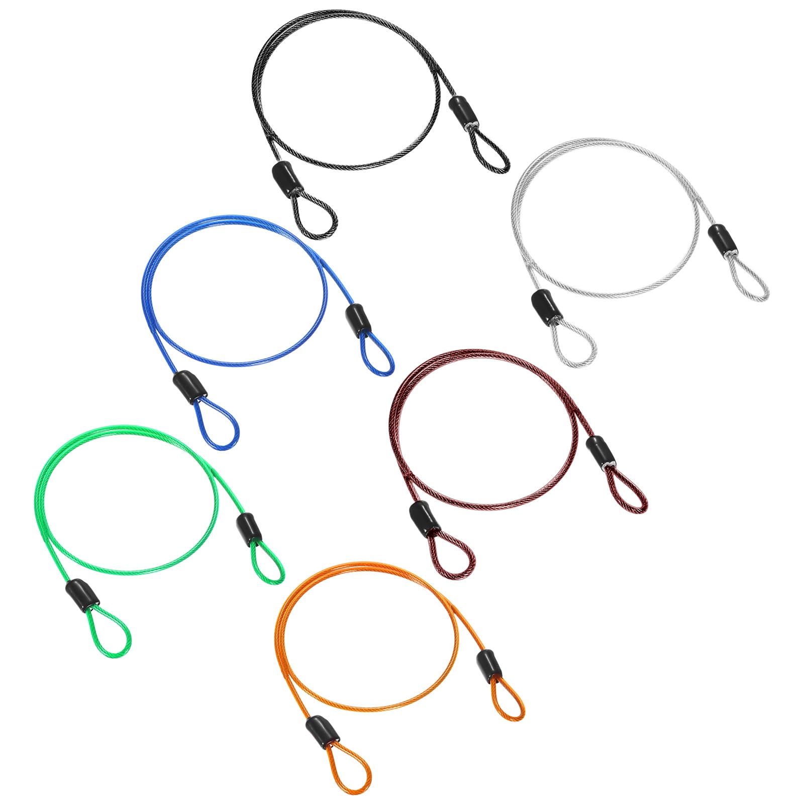 6-Pack Security Cable Lock, 1.64FT PVC Coated Steel Luggage Lock Wire Rope with Double Loop for Outdoor Travel/Gate/Bike, Cut-Resistant Braided Steel Cable Kit