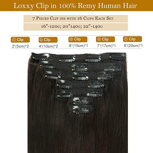 Miniatura 3 de Loxxy Extensiones de cabello humano con clip, color negro natural #1B, doble trama, brasileño, grueso, sedoso, lacio, 14 pulgadas, 4.23 onzas
