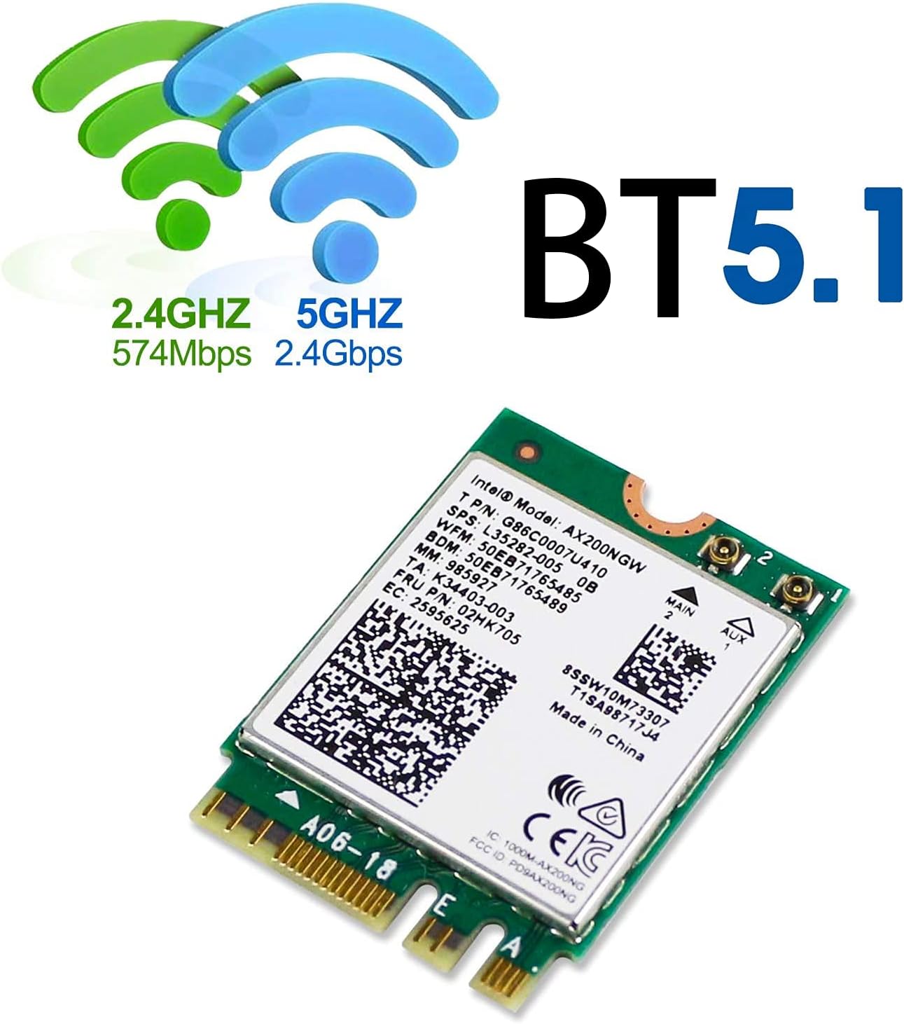 Get Discount Offer AX200NGW Wireless Card, Wi-Fi 6 11AX WiFi Module 2 x 2 MU-MIMO Dual Band Wireless Card with Bluetooth 5.1 Internal WiFi Adapter Support Windows 10 64bit, M.2/NGFF