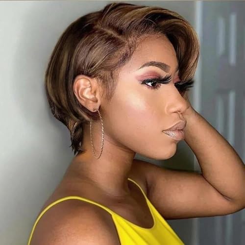 WBTH Highlight Blonde Pixie Cut Wig Human Hair 5X5 HD Lace