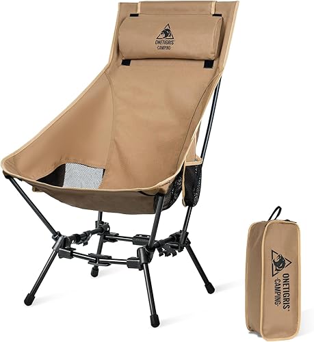 OneTigris Dragonhide - Silla de camping con diseño de almohada, cómoda silla plegable de asiento ampliado, capacidad de 275 libras