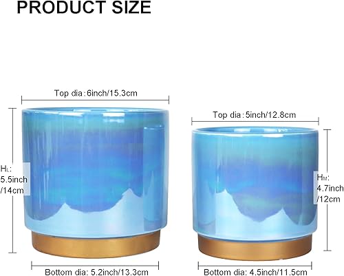 Miniatura 2 de Macetas de cerámica con orificio de drenaje, 6.0 pulgadas+5.0 pulgadas. Juego de macetas redondas grandes para orquídeas suculentas para interiores