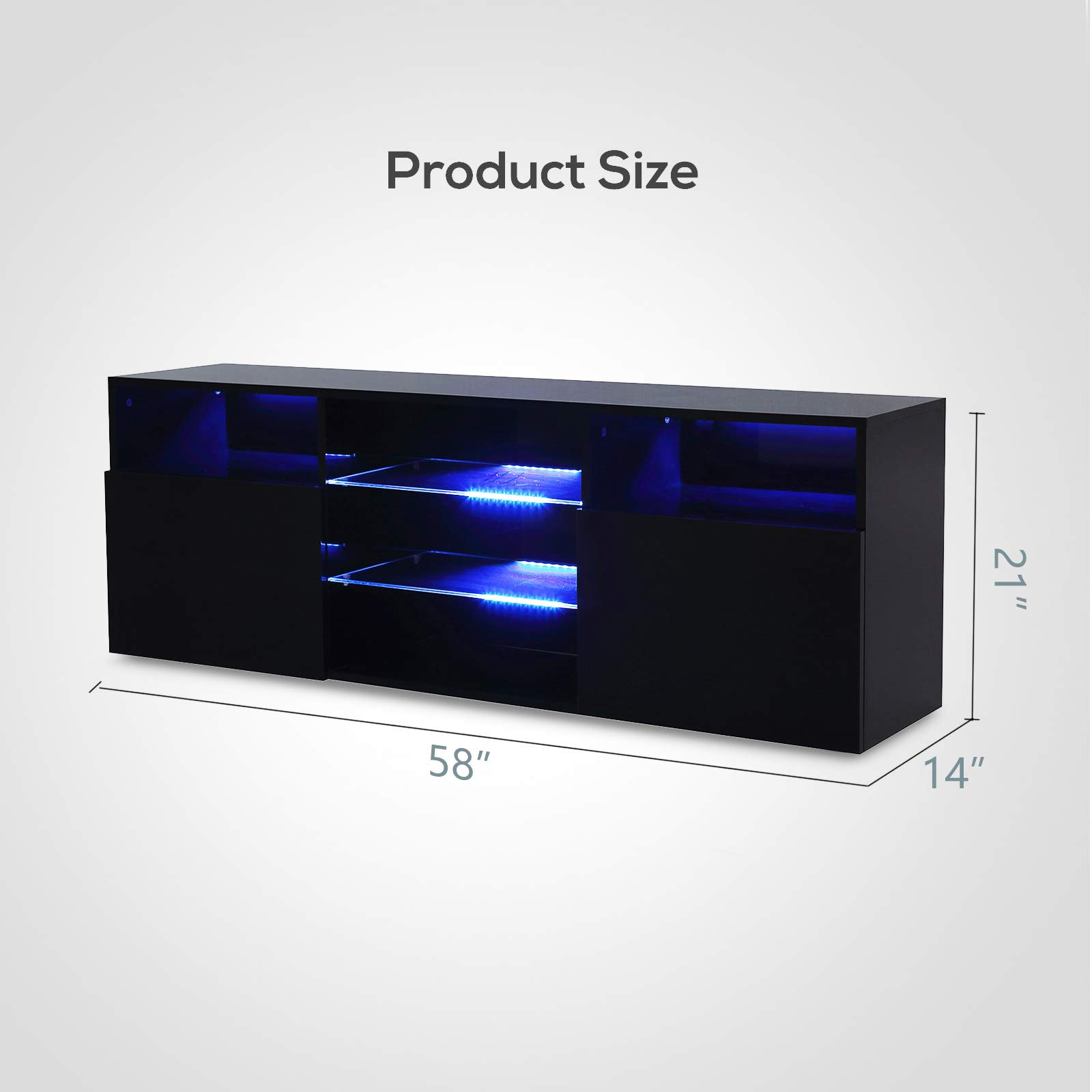 Mecor Black TV Stand w/Lights Modern LED TV Stand w/Remote Control High Gloss Media Console for