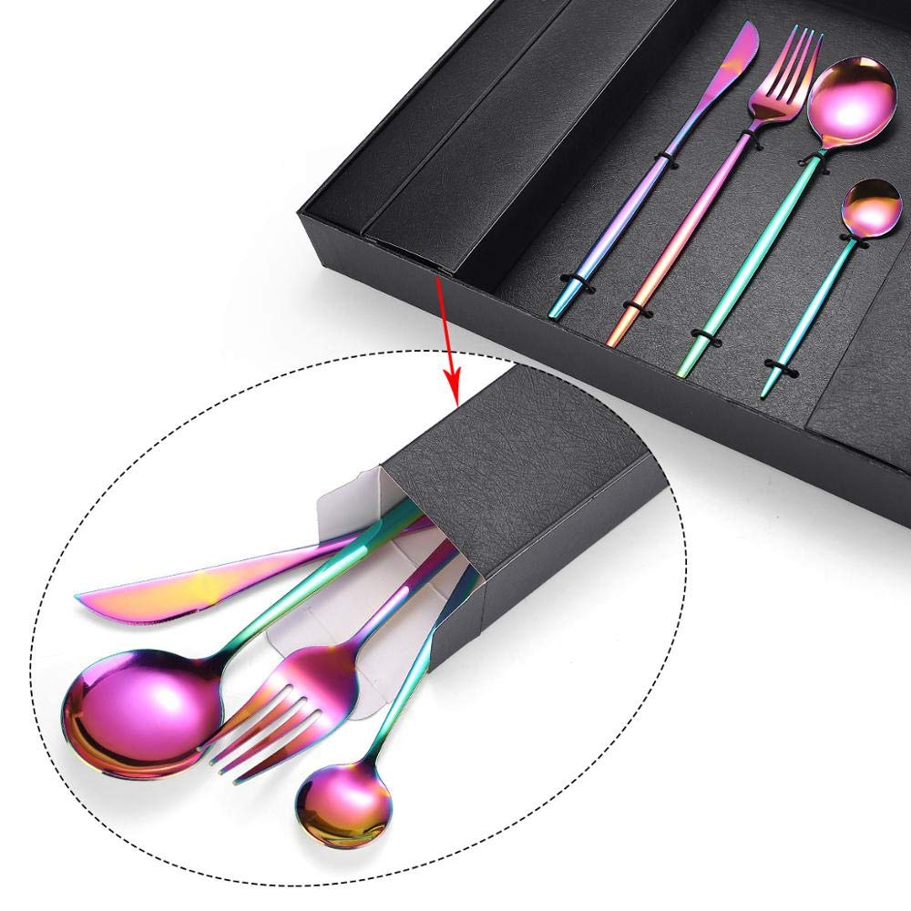 Silberbesteck-Set aus 24-304 Edelstahl, Gold, Besteck, Gabel, Löffel, Messer-Set, hochglanzpoliertes Besteck mit Geschenkbox (Color : Gold 24pcs) (Silver 24pcs)