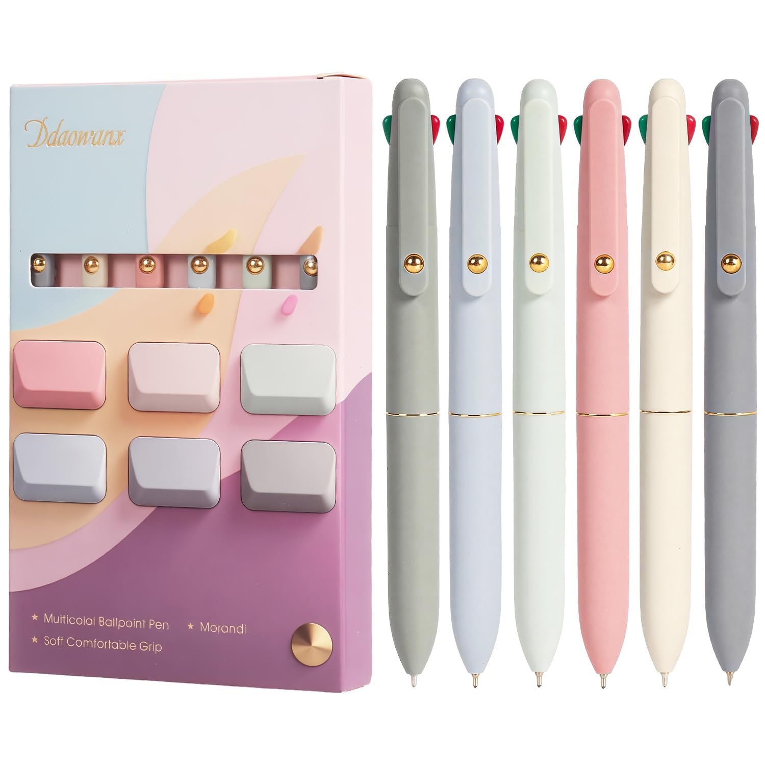 Ddaowanx Multicolor Pens Set,6 Pcs 4-in-1 multi Colored Ballpoint Pen 0.5mm
