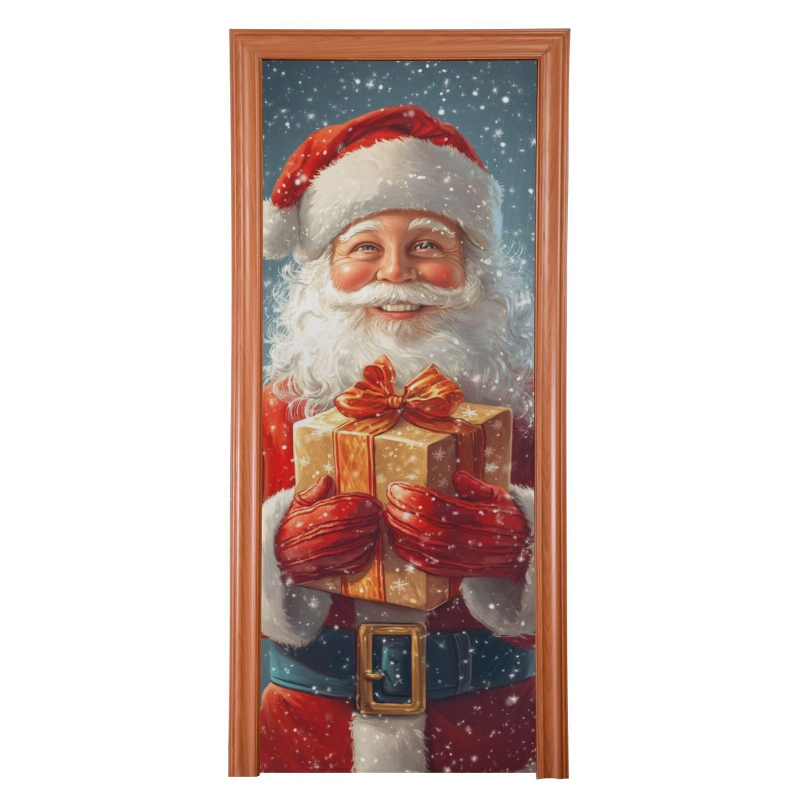 FLildon Happy Santa Claus Christmas Door Cover Decoration, Party Accessory Porch Decor for Festive Ornament Room Door Covers 36 x 98 Inch