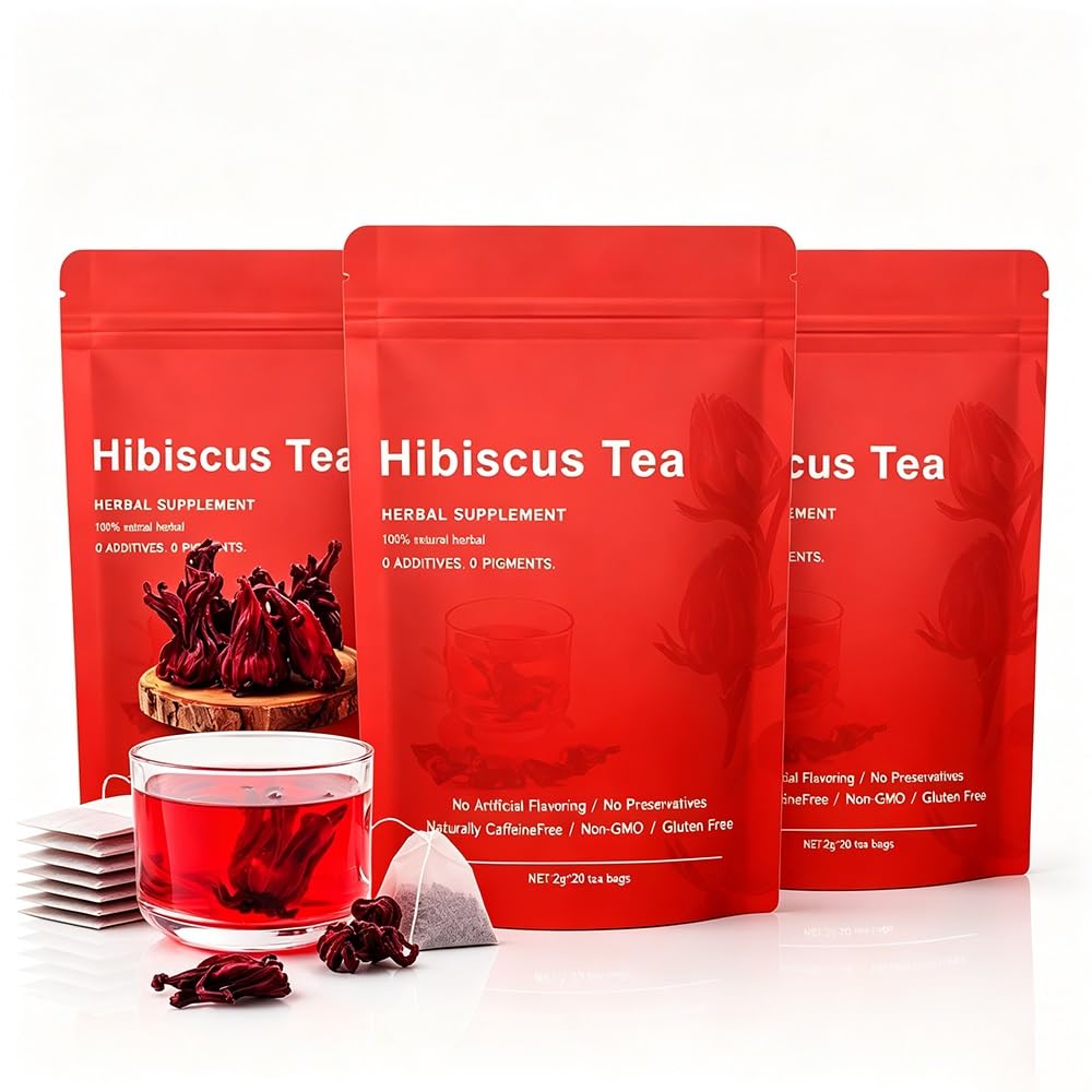100% naturalna, bezchemiczna, suszona herbata kwiatowa hibiskusa z różą | Bezkofeinowa, bezglutenowa tarta kwiatowo-owocowa zapewniająca(3pcs)