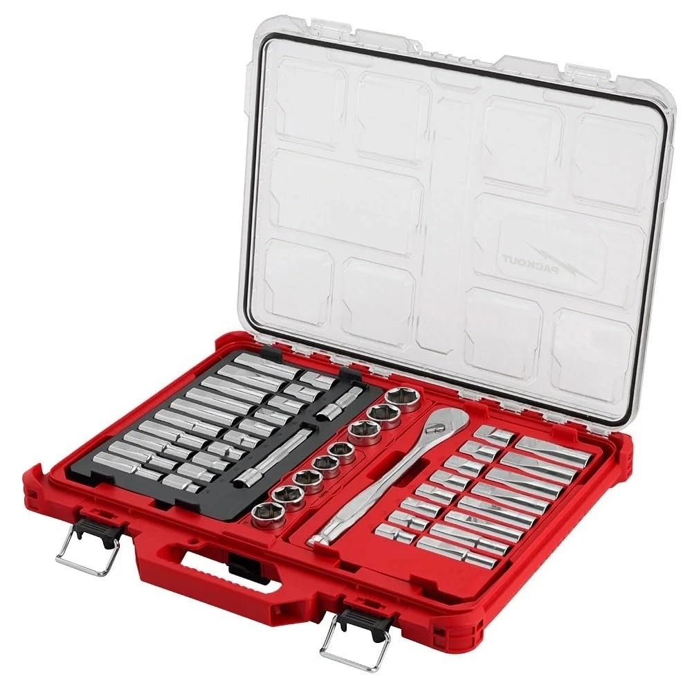 47pc 48-22-9487 for Milwaukee 1/2" Drive Ratchet & Socket Set with PACKOUT - Silver