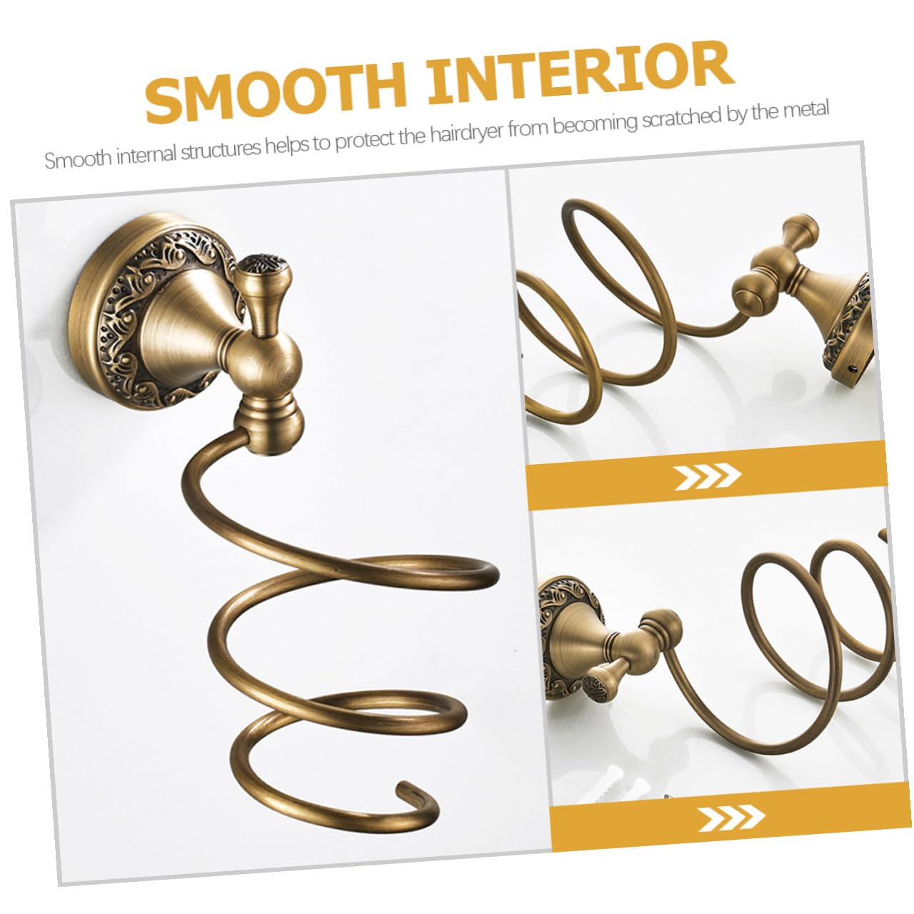 Soporte para Secador Pelo de Latón con Montaje Pared Organizador de Herramientas de Cabello Estante Espiral para Baño Compatible con Secadores y Rizadores