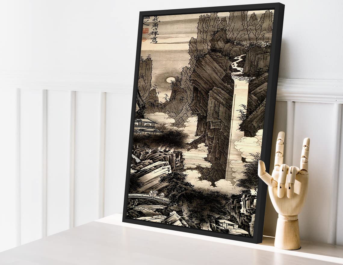 VERRE ART Printed Framed Canvas Painting for Home Decor Office Wall Studio Wall Living Room Decoration (14x22inch Black Floater) - Vintage Japan Shohaku Soga Painting