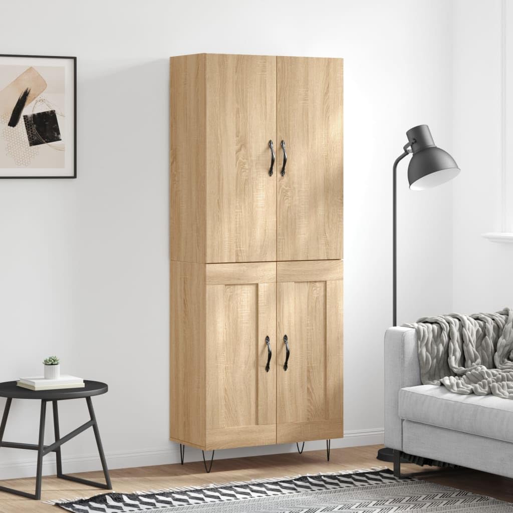 Meuble haut élégant avec support mural en bois avec pieds en métal, design élégant avec beaucoup d'espace de rangement et portes de rangement pratiques en chêne Sonoma, avec