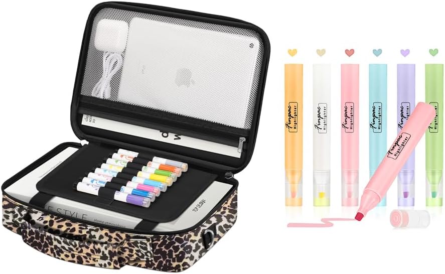 FINPAC Large Bible Cover w/Shoulder Strap Leopard + Bible Highlighters 6-Pack