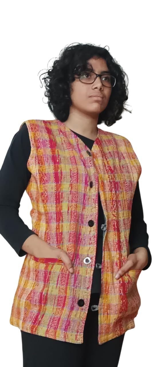 ekok Woolen Jacket Sleeveless Khesh Jacket for Men and Women Cotton Linen Lining, Khesh Fabric Outer (46)-picture-11