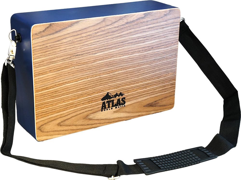 Atlas 'LAPTOP' CAJON, portable wooden box drum with shoulder carry-strap.