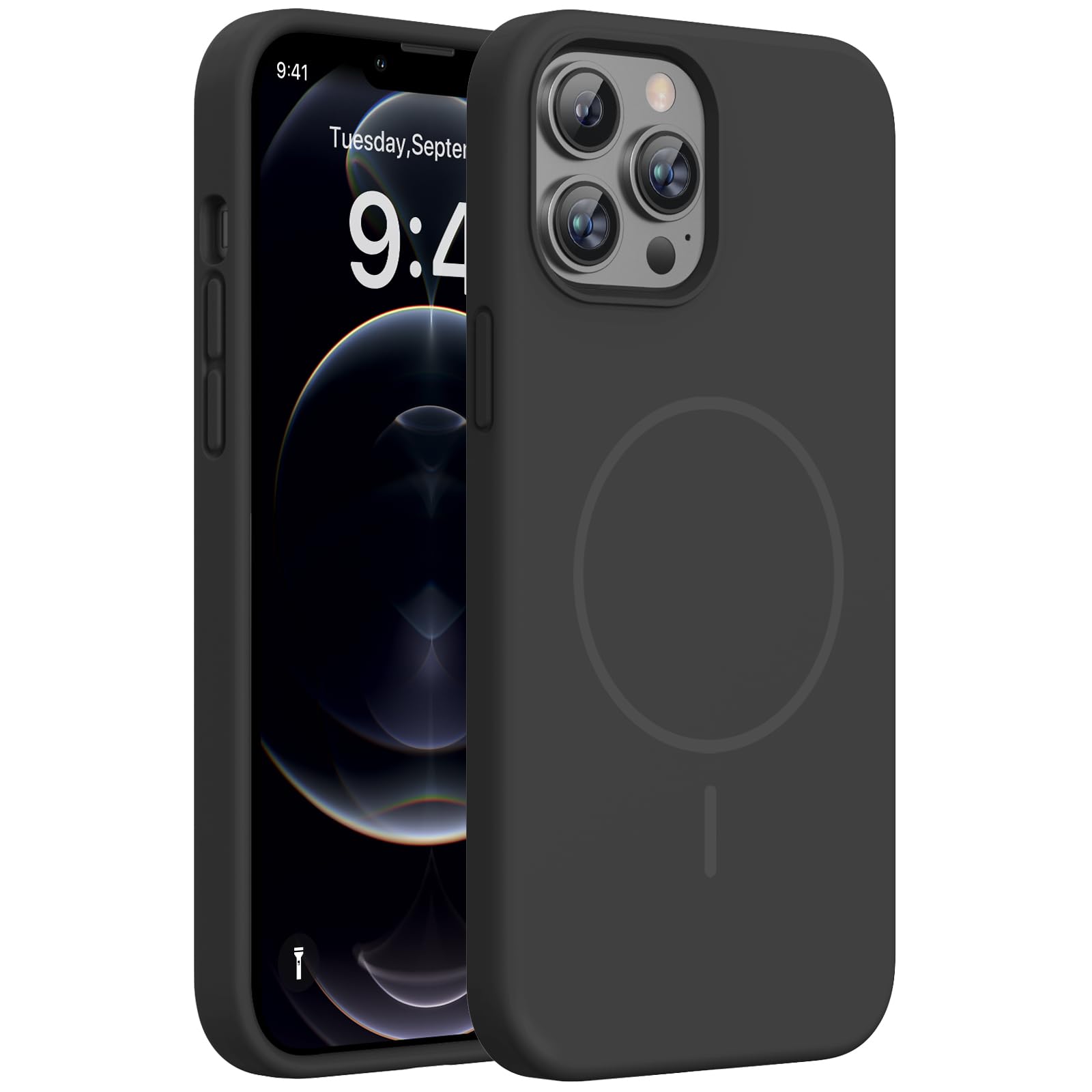 Miracase Silicone & Magnetic for iPhone 12 Pro Max Case, Black Magnetic | Compatible with MagSafe, Soft Microfiber Lining, Premium Silicone Case Shockproof Drop Protection Phone Case for 12 Pro Max