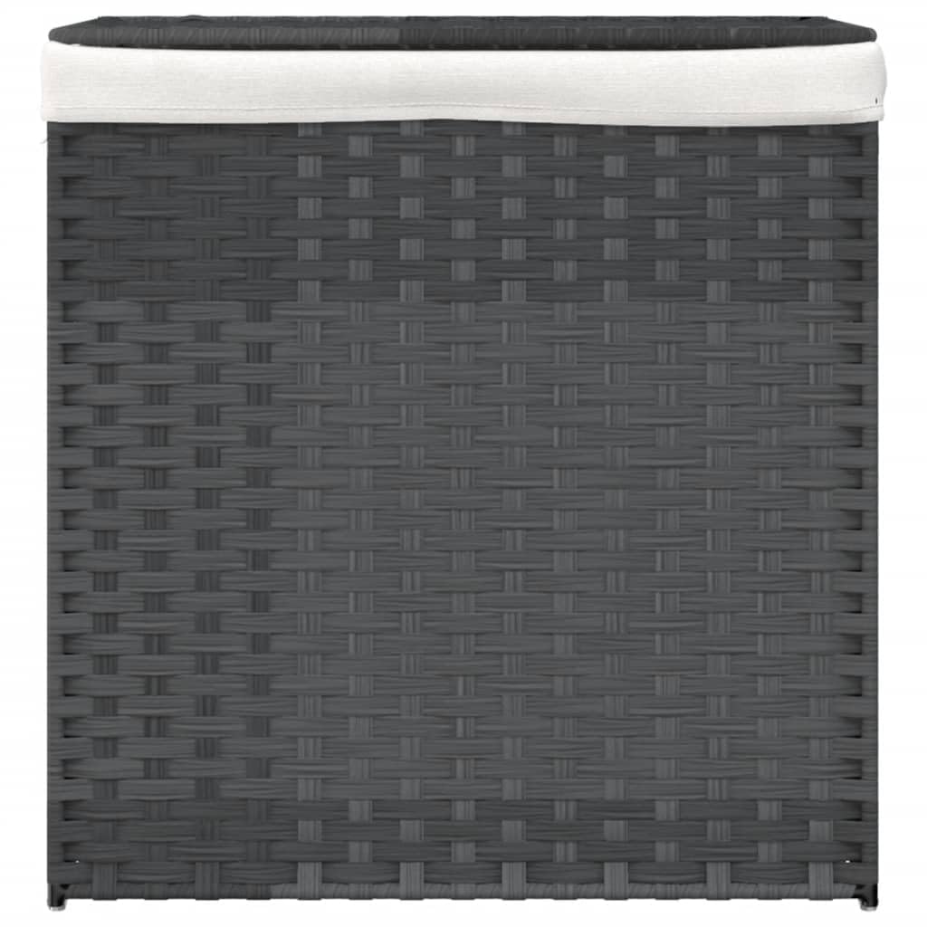 Cesto portabiancheria a 2 scomparti in polyrattan grigio, 53 x 35 x 57 cm, pieghevole con coperchio e maniglia per il trasporto, per biancheria sporca in bagno e lavanderia