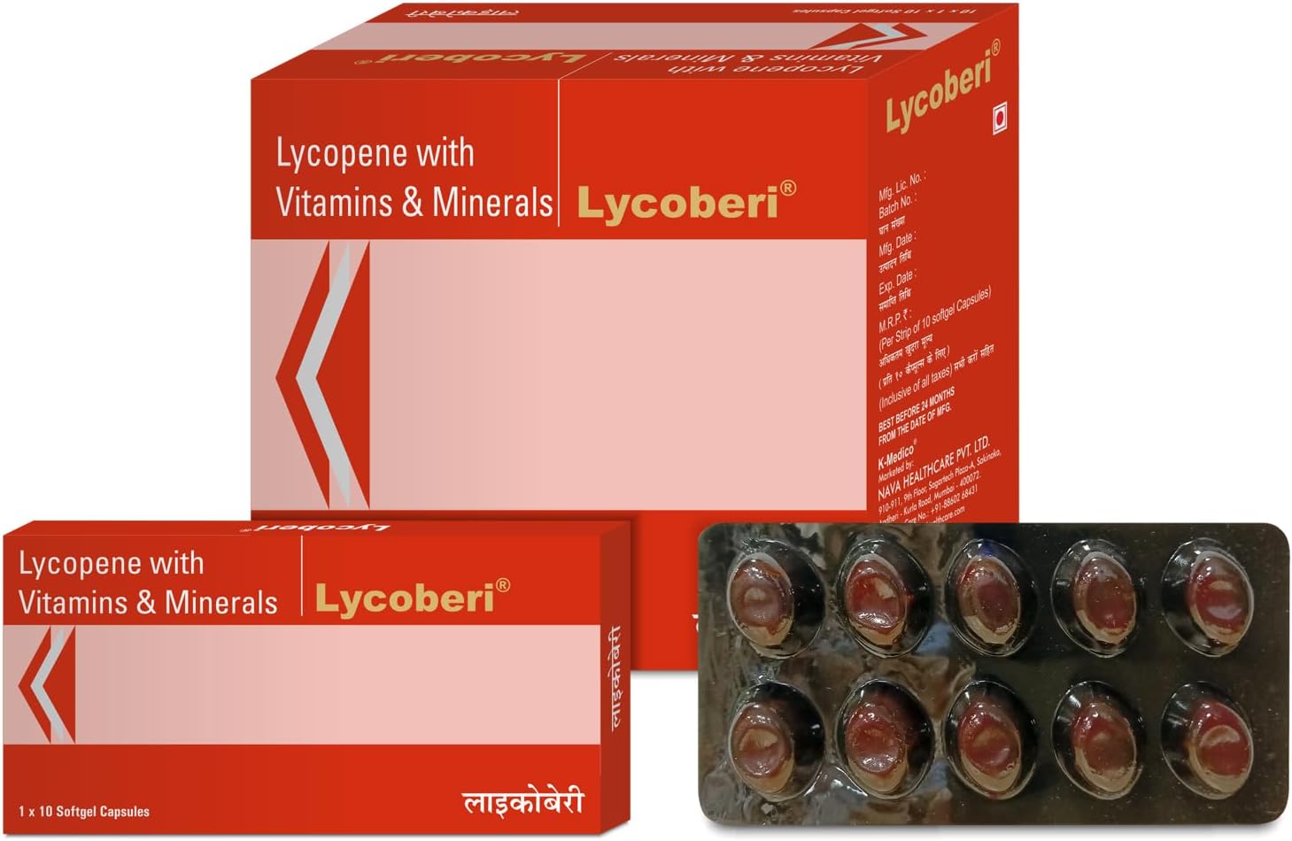 Lycoberi Capsules Multivitamin & Multiminerals Softgel Capsules Vitamin C, Vitamin D, Vitamin B, Zinc - Supports Immunity and Growth health for Men and Women (4 X 10) 40 PC