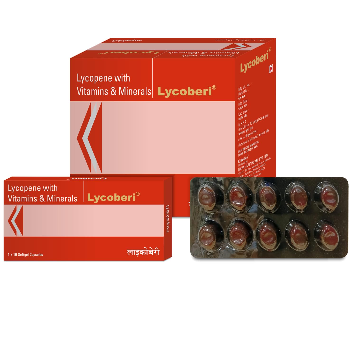 Lycoberi Capsules Multivitamin & Multiminerals Softgel Capsules Vitamin C, Vitamin D, Vitamin B, Zinc - Supports Immunity and Growth health for Men and Women (4 X 10) 40 PC
