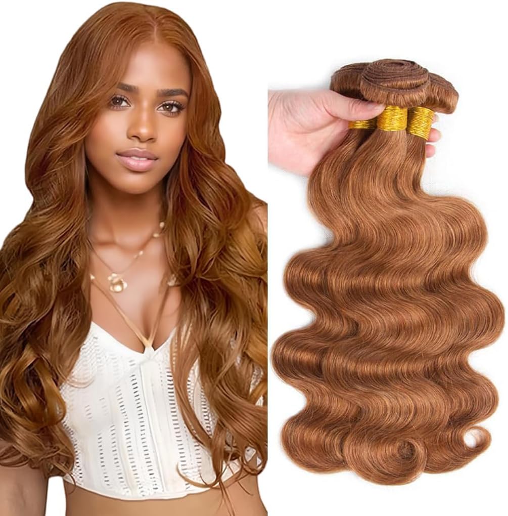 Body Wave Bundles Human Hair Tissage Cheveux Extensions De Cheveux Humains Tressés Naturels Extensions 3 Bundles 50g/pcs Double Weft #30 Light Brown for Woman 12 14 16 Inch
