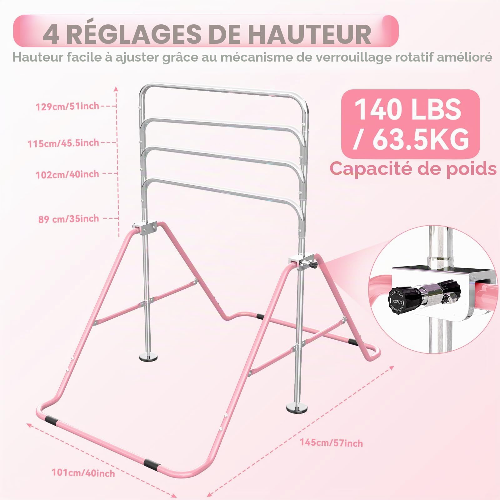 Barre de Gymnastique pour Enfants, Hauteur Réglable et Pliable – avec Anneaux, Barre Horizontale d’Intérieur pour Filles et Garçons, Équipement de Gym à la Maison
