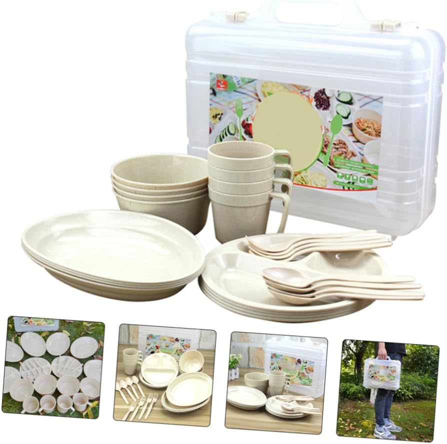 Portable Outdoor Tableware Lightweight Plastic Camping Plates Cups and Cutlery for Picnic Hiking Bbq Suitable for Adults