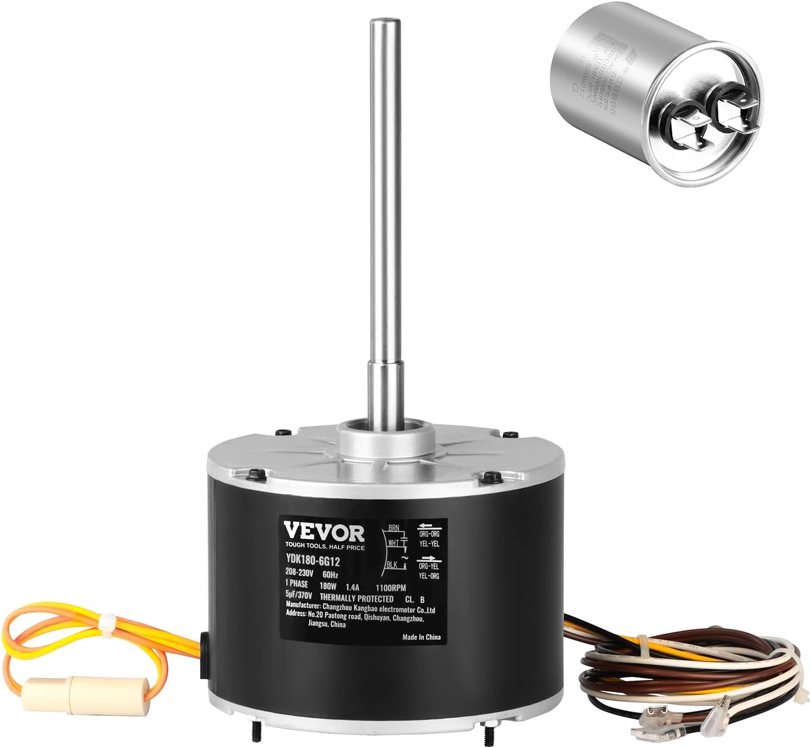 VEVOR OEM Upgraded Condenser Fan Motor, 1/4 HP 1100RPM, Replacement for ac GE Genteq Carrier Bryant Payne Dayton, 5KCP39EGS070S, 5KCP39EGY823S, 3905, HC39GE237, 6DLL0, Reversible Rotating + Capacitor